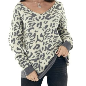Graphite Leopard Print Twisted Back Sweater
